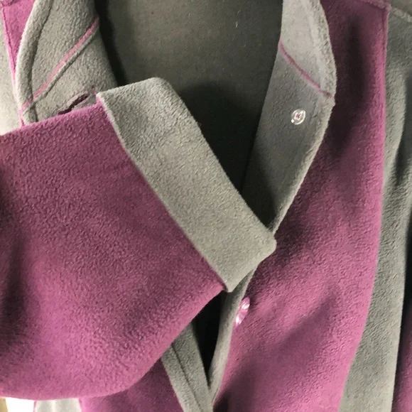 Susan Graver Fleece Purple Gray Long Button Up Coat Color. Block Trench Coat - Picture 11 of 16